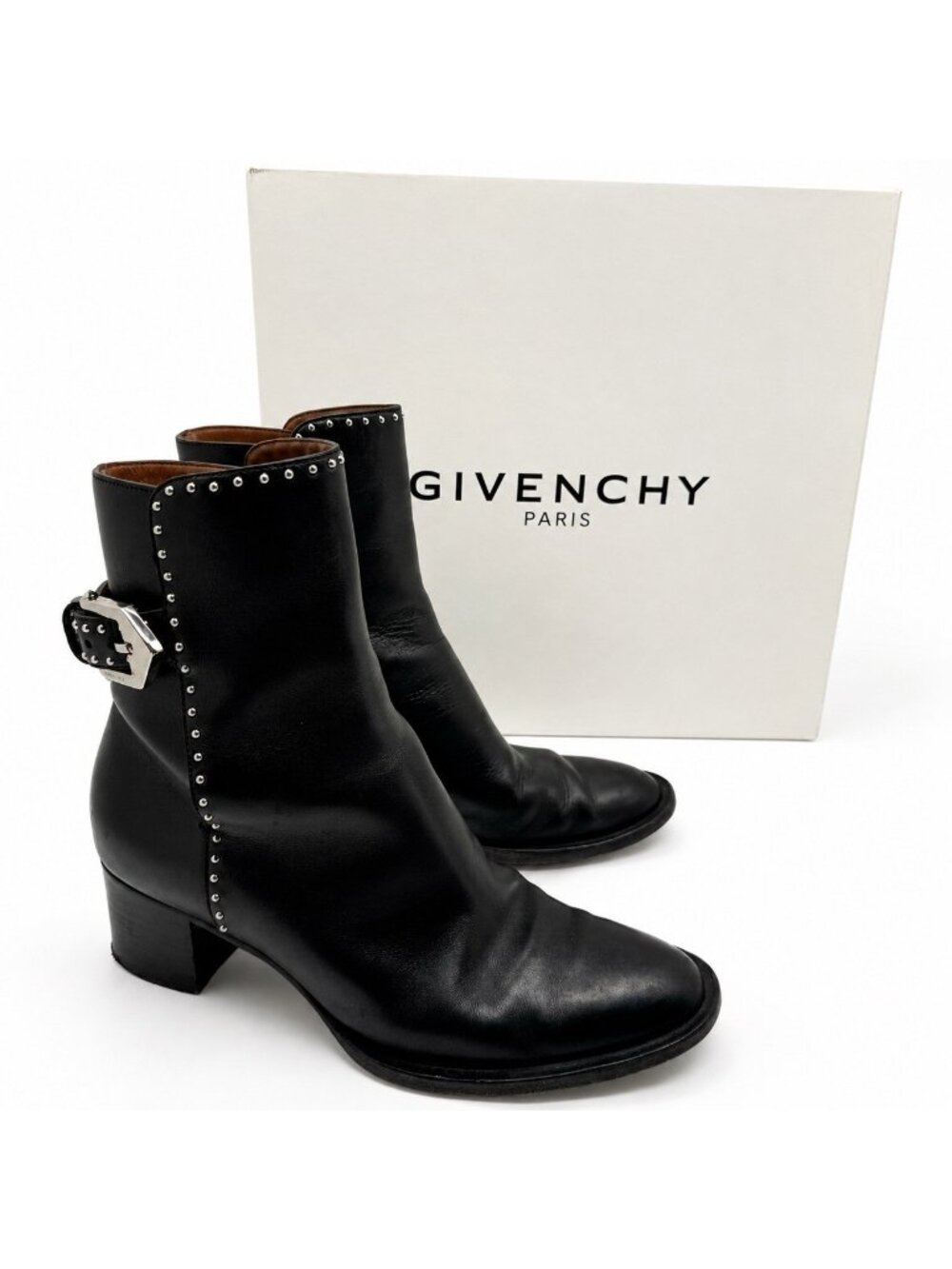 Givenchy Leather Studded Moto Boots Womens Size 7 Black Buckle Biker Grunge Rock